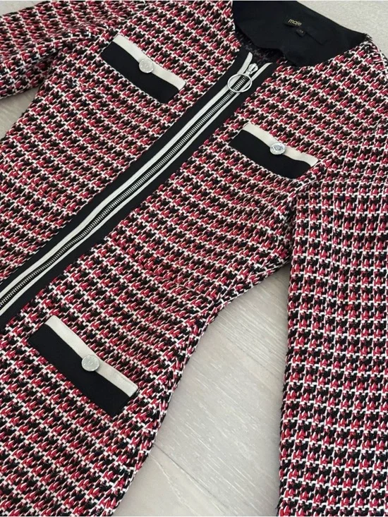 Maje Paris Romane Tweed Dress Full Zip Long Sleeve - Size 34 - Picture 6 of 12